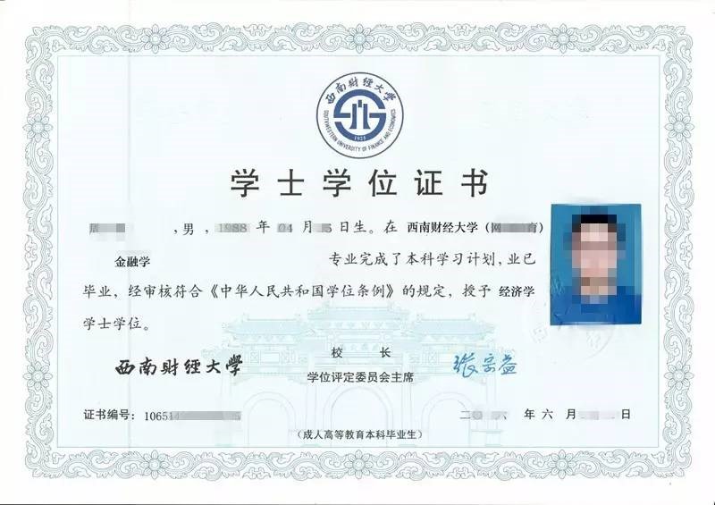 西南财经大学网络教育学士学位证书