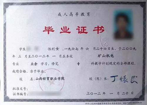成考毕业证样本