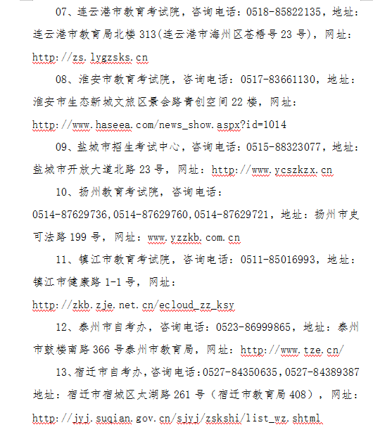 自考报名期间省教育考试院咨询电话、农行咨询电话、 各市自考咨询电话及地址