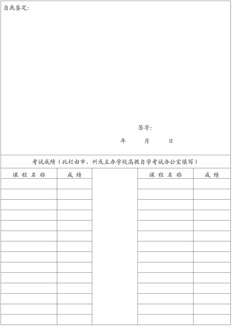 江苏自考毕业生登记表