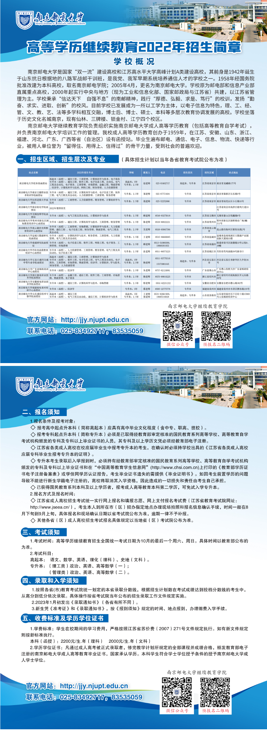 南京邮电大学高等学历继续教育2022年招生简章